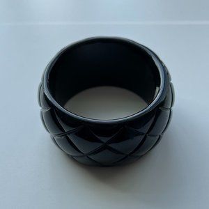 Faux Vintage Bakelite Carved Black Bracelet HUGE